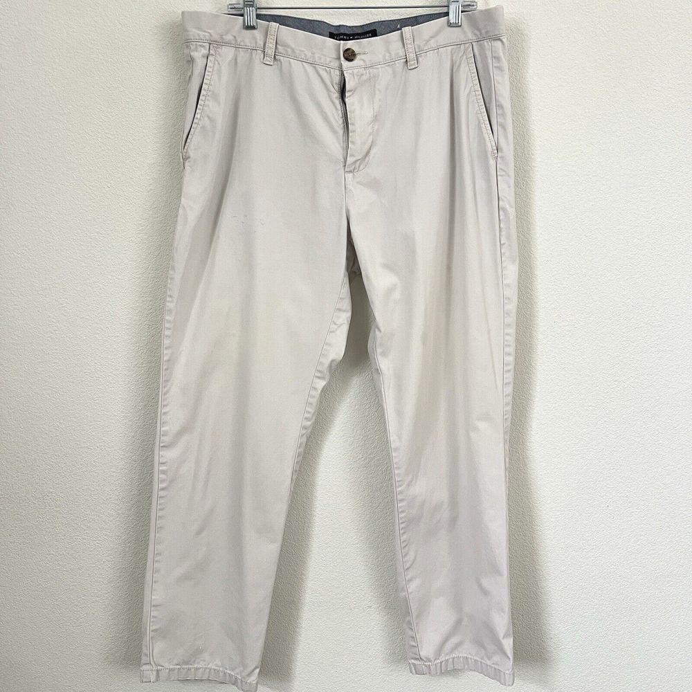 Tommy Hilfiger‎ Dress Pants Mens 36x30 Beige Flat Front Trousers Chino *flaw